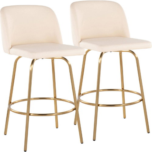 Toriano 26" Swivel Counter Stool in Cream Leatherette & Gold with Round Footrest (Set of 2)